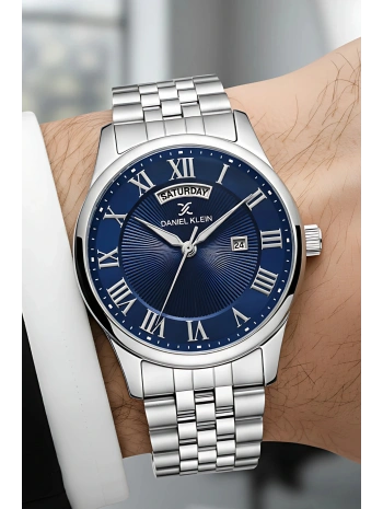 Çelik Kordon Takvimli Erkek Kol Saati Bileklik Hediyeli Gümüş-Mavi sddk097