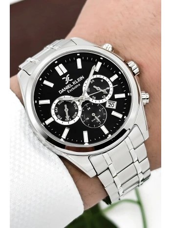 Exclusive Erkek Kol Saati Çelik Kordon&Kasa Gümüş-Siyah sddk100