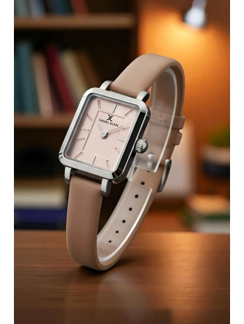 Deri Kordon Çelik Kasa Kadın Kol Saati+Bileklik Hediyeli Pudra sddk108