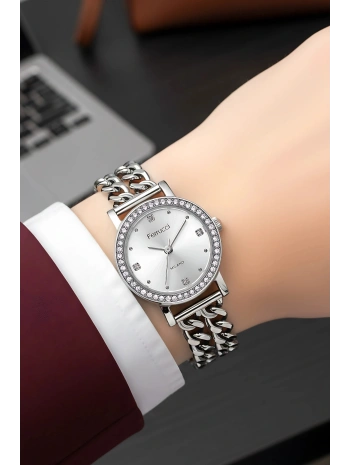 Çelik Zincir Kordon Çelik Kasa Kadın Kol Saati Gümüş sdfer186