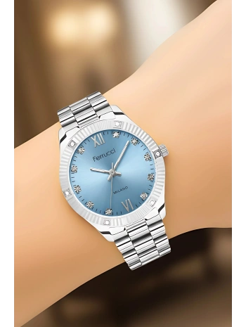 Çelik Kordon Çelik Kasa Kadın Kol Saati Gümüş-Mavi sdfer188