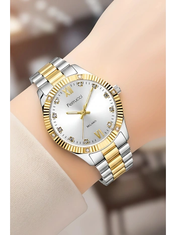 Çelik Kordon Çelik Kasa Kadın Kol Saati Gümüş-Gold sdfer188