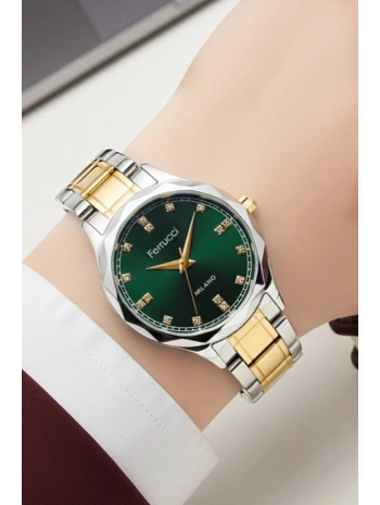 Çelik Kordon Çelik Kasa Kadın Kol Saati Gümüş-Gold-Yeşil sdfer191
