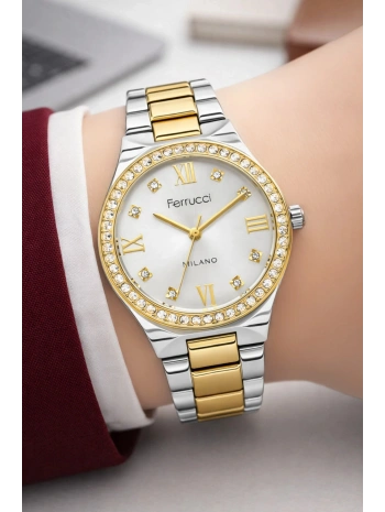 Çelik Kordon Taşlı Çelik Kasa Kadın Kol Saati Gümüş-Gold sdfer192