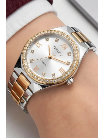 Çelik Kordon Taşlı Çelik Kasa Kadın Kol Saati Gümüş-Rose sdfer192