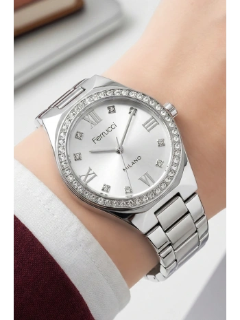 Çelik Kordon Taşlı Çelik Kasa Kadın Kol Saati Gümüş sdfer192