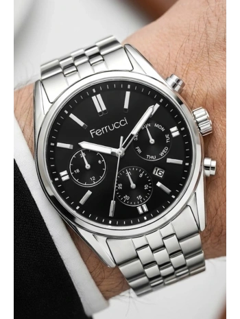 Takvimli Erkek Kol Saati Çelik Kordon Gümüş-Siyah Bileklik Hediyeli 3atm Sdfer193