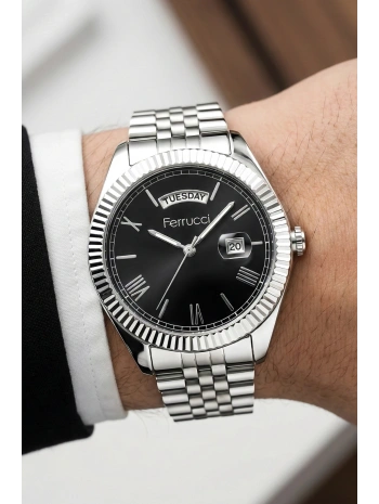 Takvimli Erkek Kol Saati Çelik jübile Kordon Gümüş-Siyah Bileklik Hediyeli 3atm Sdfer194