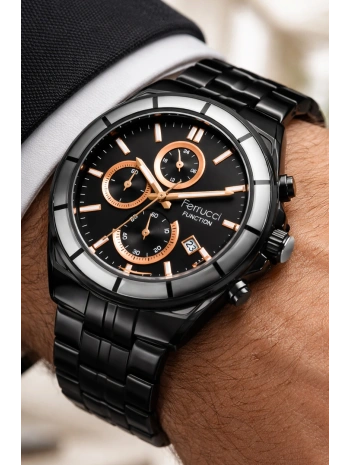 Function Erkek Kol Saati Çelik Kordon Siyah Bileklik Hediyeli 3atm sdfer061