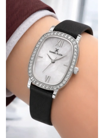 Daniel Klein Deri Kordon Çelik Kasa Kadın Kol Saati+Bileklik Hediyeli Siyah sddk112