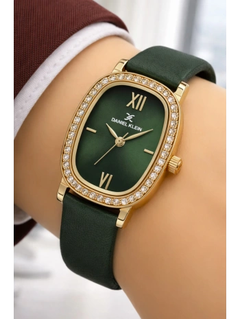 Daniel Klein Deri Kordon Çelik Kasa Kadın Kol Saati+Bileklik Hediyeli Yeşil sddk112