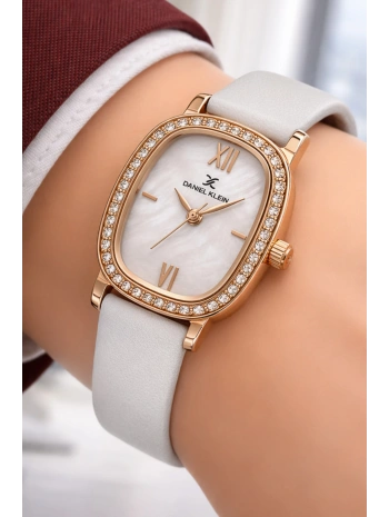 Daniel Klein Deri Kordon Çelik Kasa Kadın Kol Saati+Bileklik Hediyeli Beyaz sddk112