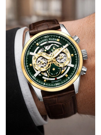 Deri Kordon Çelik Kasa Otomatik Mekanizma Erkek Kol Saati Kahve-Gümüş sddk104