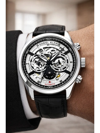 Deri Kordon Çelik Kasa Otomatik Mekanizma Erkek Kol Saati Siyah-Gümüş sddk104