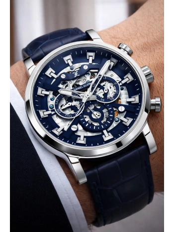 Deri Kordon Çelik Kasa Otomatik Mekanizma Erkek Kol Saati Lacivert sddk103