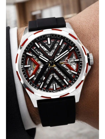 Silikon Kordon Çelik Kasa Otomatik Mekanizma Erkek Kol Saati Siyah-Kırmızı sddk102