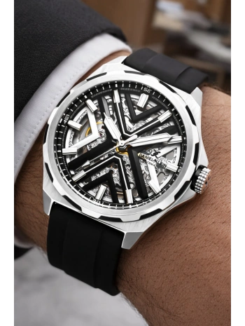 Silikon Kordon Çelik Kasa Otomatik Mekanizma Erkek Kol Saati Siyah-Beyaz sddk102