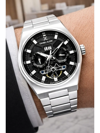 Çelik Kordon Çelik Kasa Otomatik Mekanizma Erkek Kol Saati Gümüş-Siyah sddk105