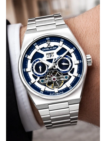 Çelik Kordon Çelik Kasa Otomatik Mekanizma Erkek Kol Saati Gümüş-Mavi sddk105