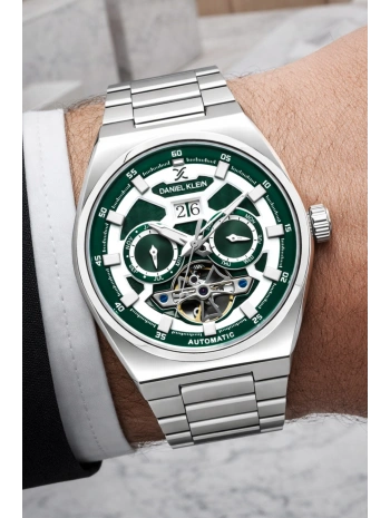 Çelik Kordon Çelik Kasa Otomatik Mekanizma Erkek Kol Saati Gümüş-Yeşil sddk105