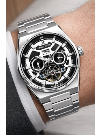 Çelik Kordon Çelik Kasa Otomatik Mekanizma Erkek Kol Saati Gümüş-Siyah-Beyaz sddk105