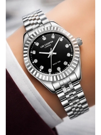 Lee Cooper Gümüş-Siyah Renk Çelik Kordon&kasa Kadın Kol Saati Bileklik Hediyeli Sdlc014