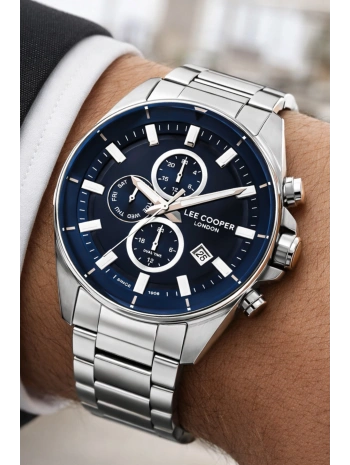 Lee Cooper Çelik Kordon&kasa Gümüş-mavi Renk Fonksiyonlu Erkek Kol Saati 3atm Bileklik Sdlc004