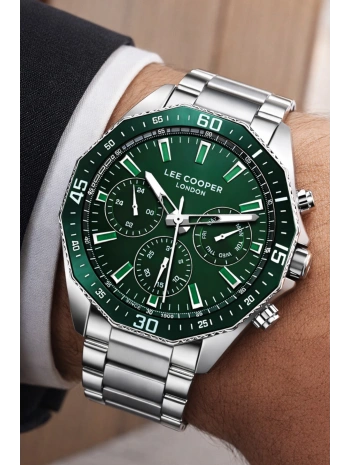 Lee Cooper Gümüş-yeşil Renk Çelik Kordon&kasa Fonksiyonlu Erkek Kol Saati 3atm Bileklik Sdlc007