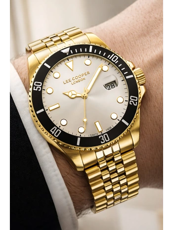 Lee Cooper Gold Renk Çelik Kordon Erkek Kol Saati 3atm Bileklik Sdlc027
