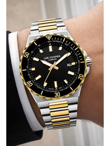 Lee Cooper Gümüş-Gold Renk Çelik Kordon Erkek Kol Saati 3atm Bileklik Sdlc031