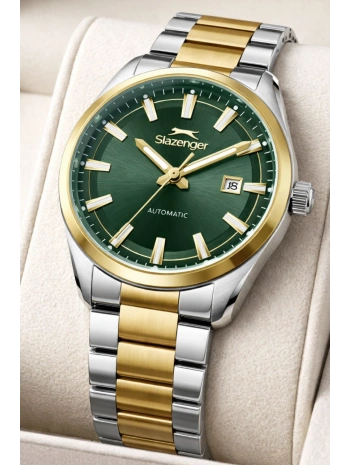 Slazenger Otomatik Mekanizma Çelik Kordon, Çelik Kasa Erkek Kol Saati Bileklik Hediyeli Gümüş-Gold sdslz013
