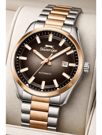 Slazenger Otomatik Mekanizma Çelik Kordon, Çelik Kasa Erkek Kol Saati Bileklik Hediyeli Gümüş-Rose sdslz013