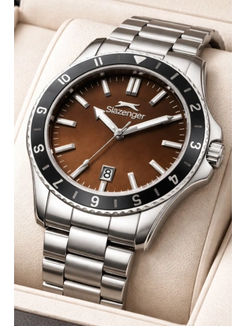 Slazenger Takvimli Çelik Kordon, Çelik Kasa Erkek Kol Saati Bileklik Hediyeli Gümüş-Kırmızı sdslz014