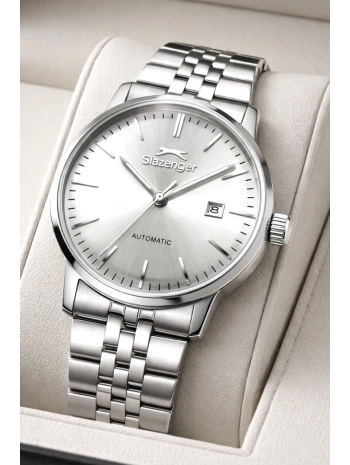 Slazenger Otomatik Mekanizma Çelik Kordon, Çelik Kasa Erkek Kol Saati Bileklik Hediyeli Gümüş-Beyaz sdslz017