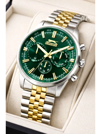 Slazenger Fonksiyonlu Çelik Kordon, Çelik Kasa Erkek Kol Saati Bileklik Hediyeli Gümüş-Gold sdslz018