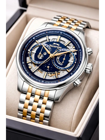 Slazenger Otomatik Mekanizma Çelik Kordon, Çelik Kasa Erkek Kol Saati Bileklik Hediyeli Gümüş-Rose sdslz019