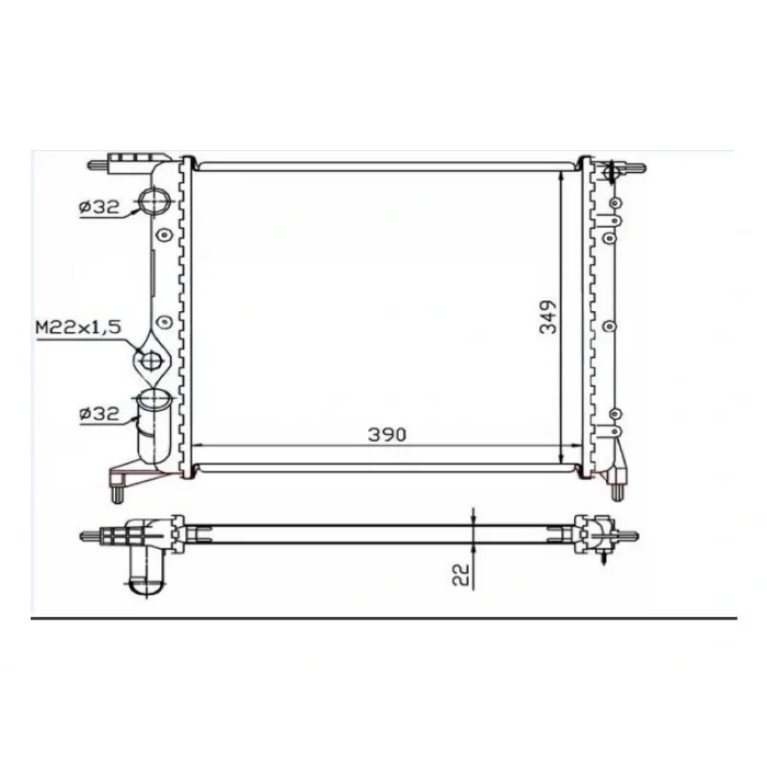 RADYATOR CLIO (91 98) R19 (94 95) 1.2 1.4 (E7F.7.06) (MEK+AC) (390x349x23)