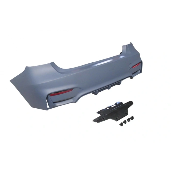 BMW 3 SERI- F30- 12/18; ARKA TAMPON ASTARLI(SENSÖR YUVALI/REFLEKTÖRLÜ/KARLIKLI/ÇİFT EGZOS DELİKLİ)