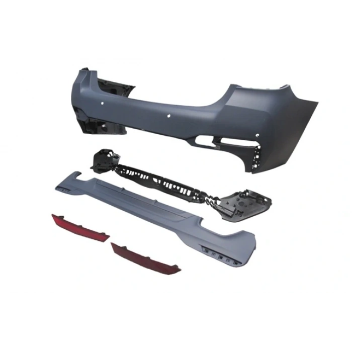 BMW 5 SERI- G30- 20/22; ARKA TAMPON (KARLIKLI/REFLEKTÖRLÜ/BRAKETLİ/ÇEKİ KAPAKLI/SENSÖRLÜ) (M-TECH)