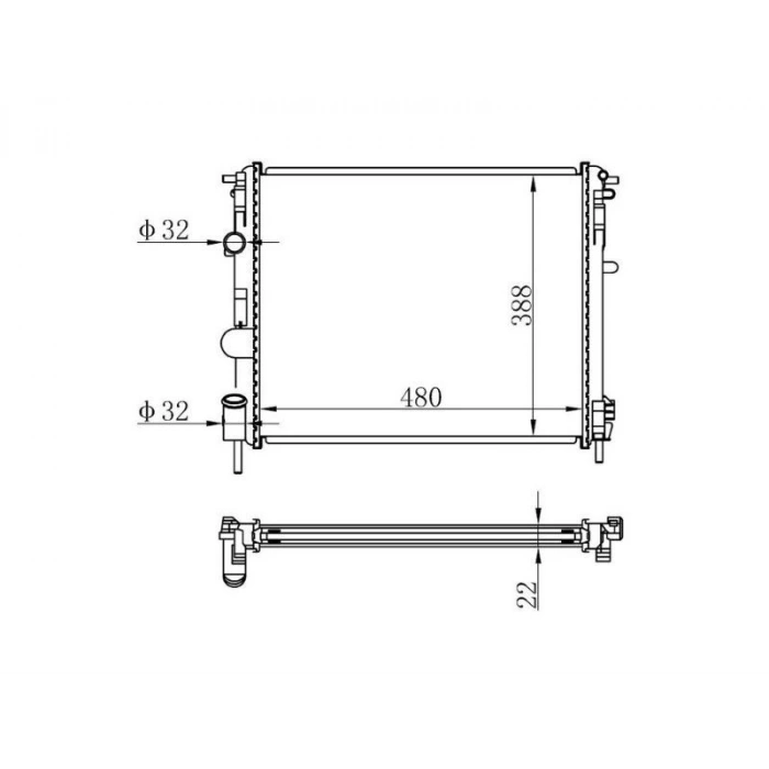 RADYATOR CLIO II KANGOO 97> 1.2 (D7F) (MEK+AC) (480x388x22)