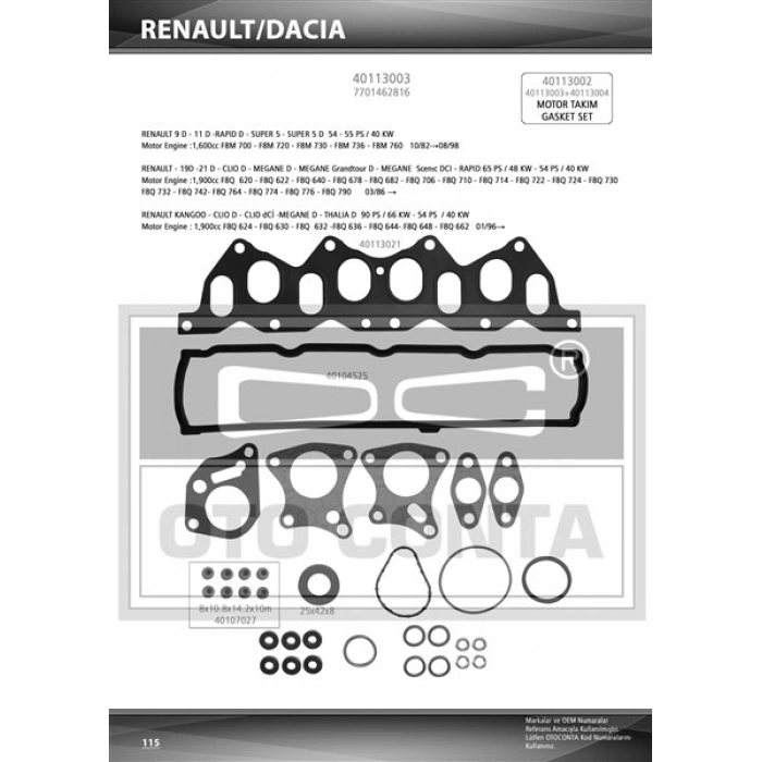 UST TAKIM CONTA R19 CLIO KANGOO 1.9 DZL F8Q SKT KECELI ( SKC SIZ )