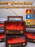 FP-2393 S Şömine Efektli Nostaljik Radyo Güneş Enerjili Bluetooth Toptan