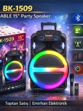 BK 1509 BLUETOOTH SD,USB GİRİŞLİ TEK MİKROFONLU RGB IŞIKLI SPEAKER 15 İNÇ
