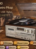 KNSTAR KN-110 Bluetooth Nostaljik Pikap CD Kaset Plak Çalar Müzik Seti