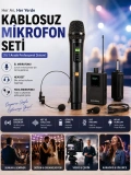 3’ü 1 Arada Profesyonel Kablosuz Mikrofon Seti – El + Headset + Yaka Mikrofon | Sahne, Sunum ve Video Çekim İçin