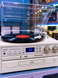 Vintage Ahşap Müzik Seti KN 140 – Pikap, CD, USB, Bluetooth ve Radyo Özellikli Nostaljik Ses Sistemi