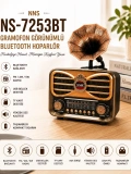 NNS NS-7253BT Gramofon Görünümlü Bluetooth Hoparlör FM AM SW Nostaljik Radyo Toptan