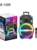 BK 1509 BLUETOOTH SD,USB GİRİŞLİ TEK MİKROFONLU RGB IŞIKLI SPEAKER 15 İNÇ