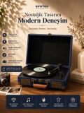 Nostaljik Bavul Plak Çalar – Bluetooth Destekli Mavi Retro Pikap