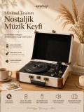 Şarjlı USB Destekli Taşınabilir Bavul Tipi Plak Çalar – Beyaz Retro Tasarım